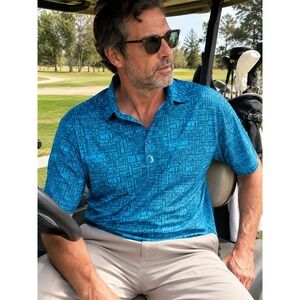 Bogey Bros Golf Co Excuse Print Performance Polo Polyester Spandex Teal XXL